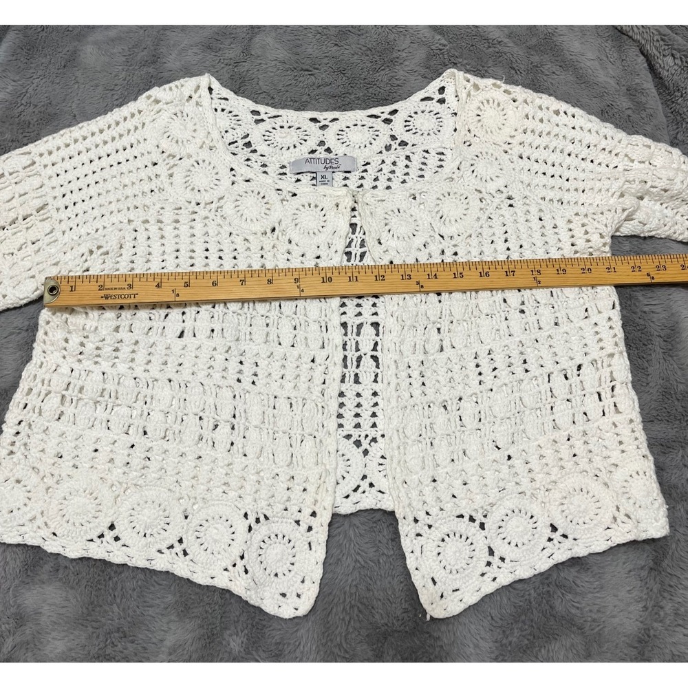 ATTITUDES by Renee Crochet  Cottage core SPRING Sweater White Open Front XL - Picture 7 of 8